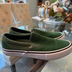 Men’s Size 12 Vans Forest Green Suede Slip-Ons